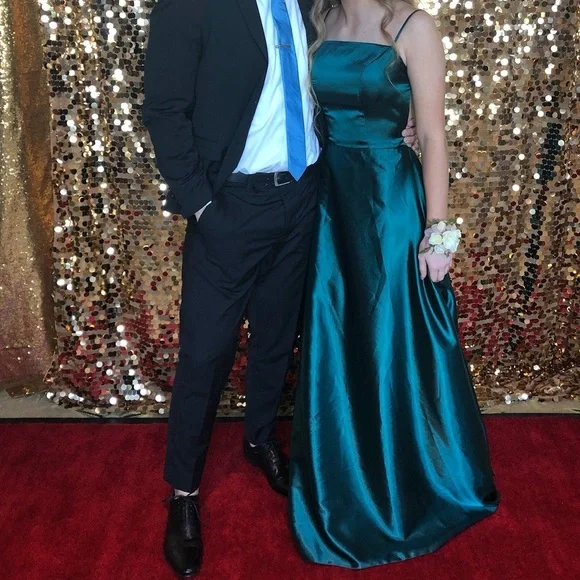 princess polly baby blue dress Long Satin Mermaid Prom Dress in Emerald Green with Slit Corset main image 0